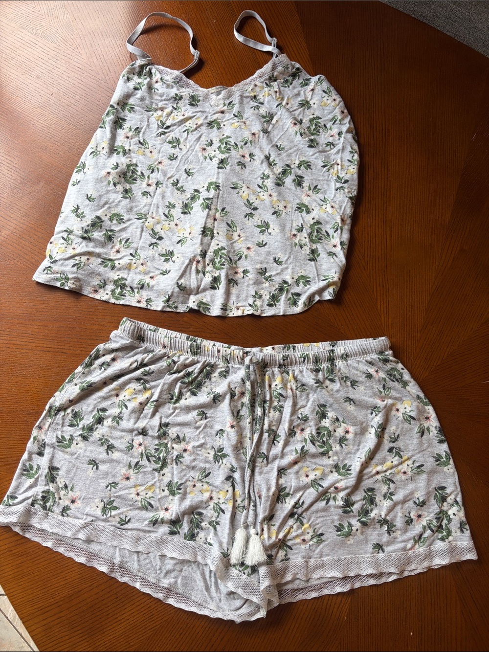 Gilligan & O'Malley Gray Floral Lace-Trim Cami & Shorts Pajama Set